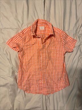 Crewcuts Orange and White Gingham Short-Sleeve Button-Down Shirt